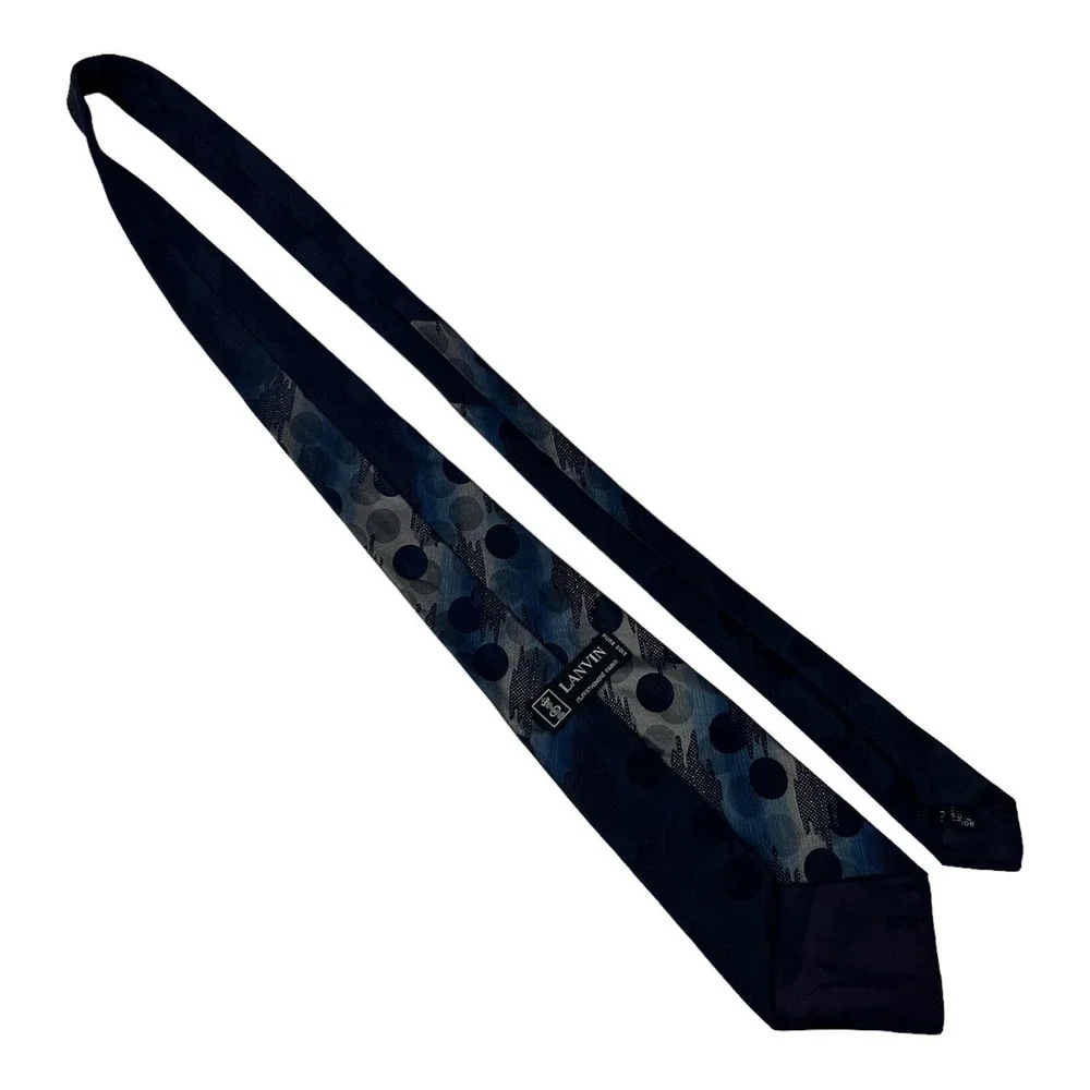 LANVIN Blue w/ Circle Abstract Print Pure‎ Silk Neck Tie Mens Size 4